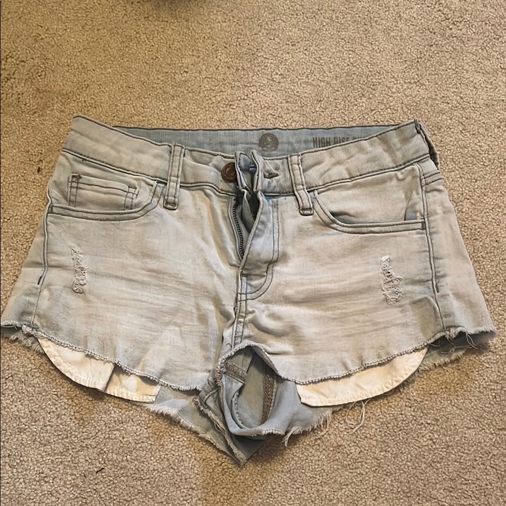 Blue Jean Shorts Distressed Raw-Edge